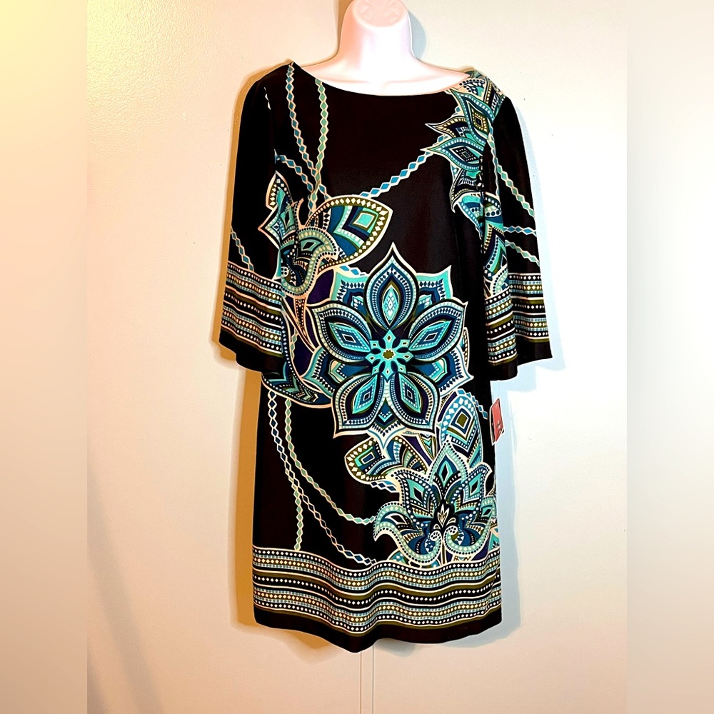 NWT R & K Originals Dress Vintage Black Teal Size 10‎
